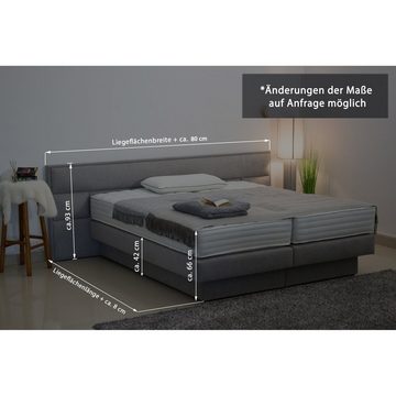 PAARA Boxspringbett Bali mit Bettkasten Kopfteil Stauraum H2 H3, mit einzigartigem Belüftungssystem