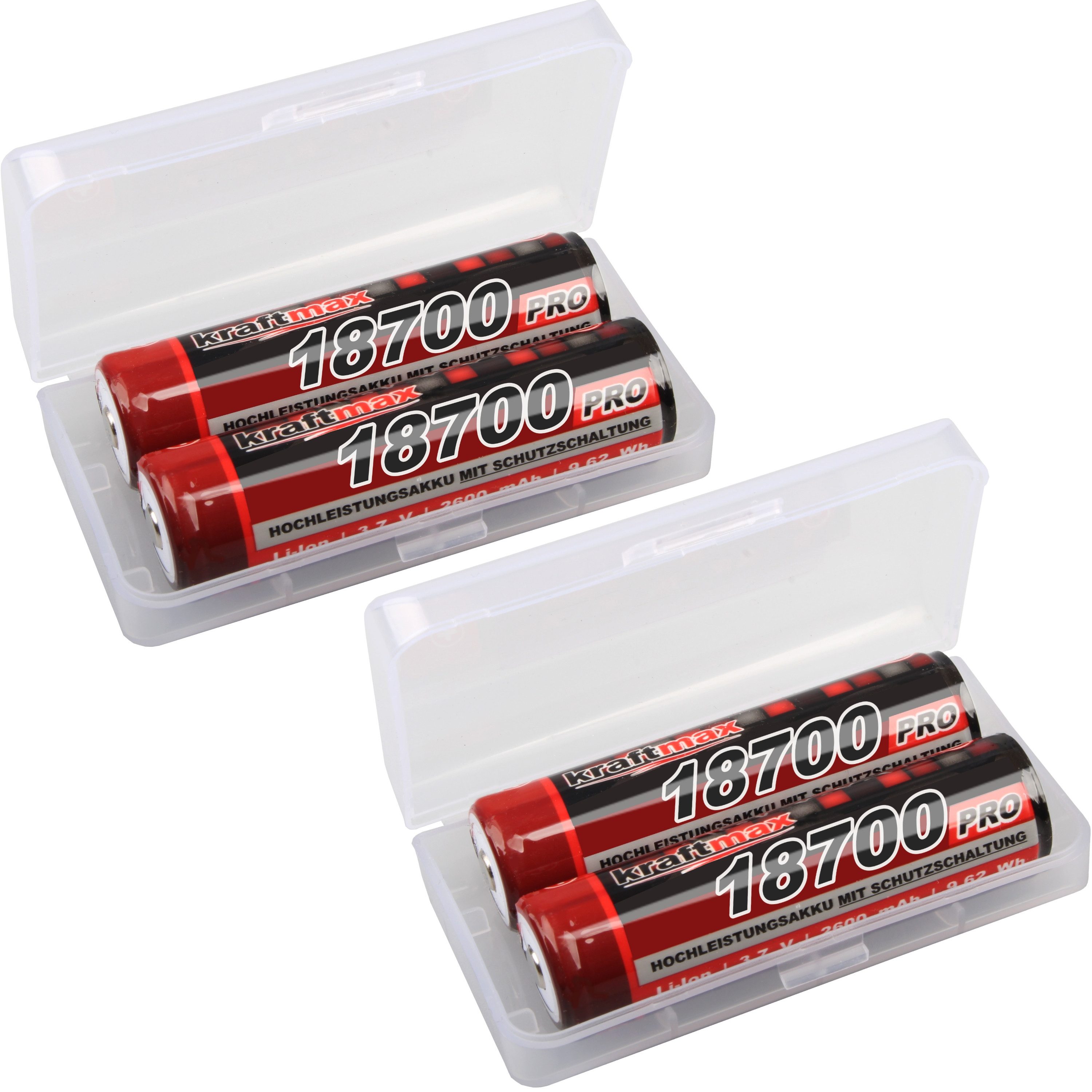 kraftmax 4x 18650 Pro Akku mit PCB Schutzschaltung (3,7V 9,62 Wh) Akku (1 St)