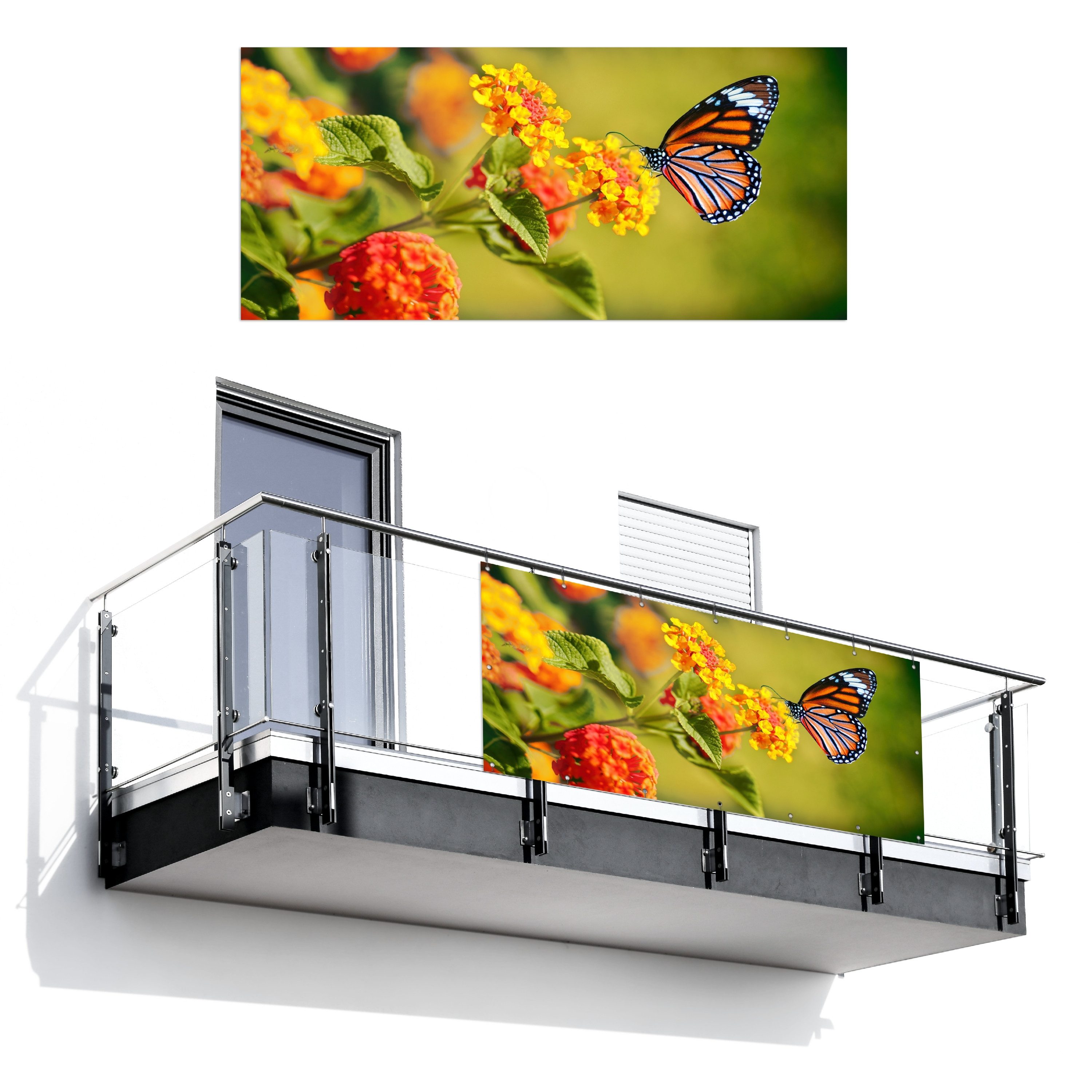 MuchoWow Balkonsichtschutz Schmetterling - Insekten - Blumen - Gelb (1-St) Balkon Sichtschutz 90x200, Windschutz für Zaun PVC, 200x90 cm