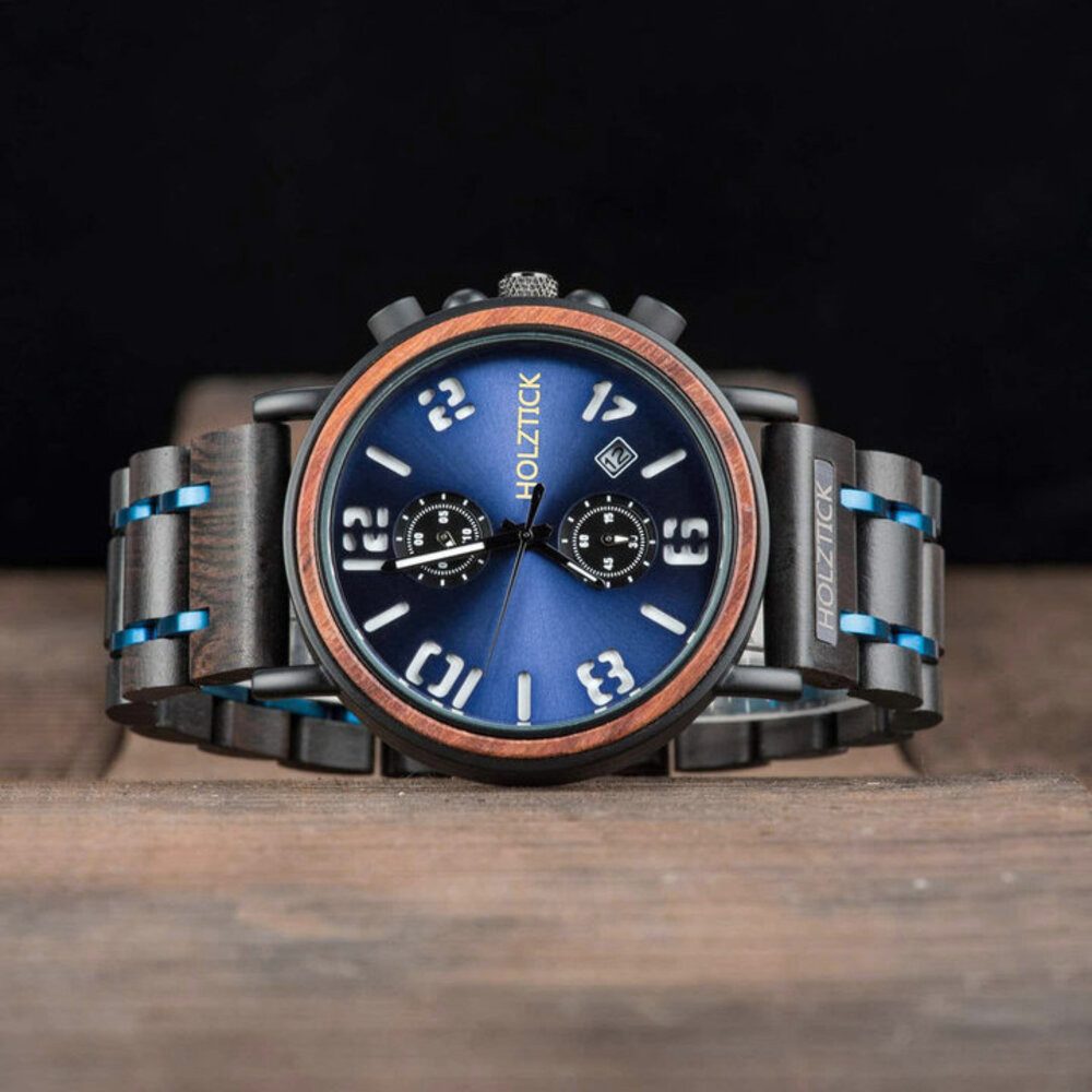 Holztick Bavaria Chronograph Alfons ALFONS, Herren Chronograph mit Holzring aus Walnuss