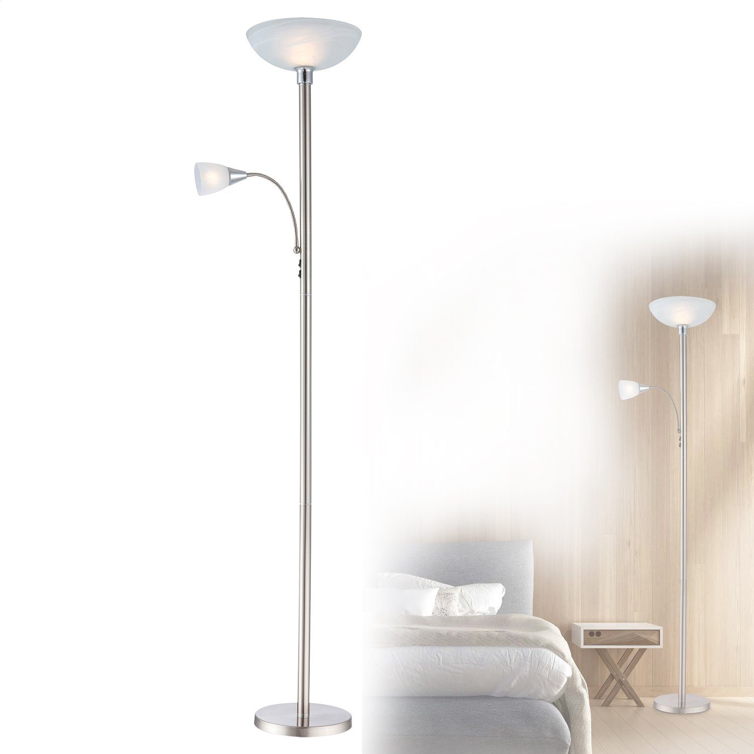Globo Stehlampe GLOBO Stehlampe Wohnzimmer Lichtfarbe vom Küche, abhängig Leuchtmittel, Leseleuchte, ohne Leselampe Schlafzimmer Esszimmer, Flur silber, Leuchtmittel, Stehleuchte modern, ist