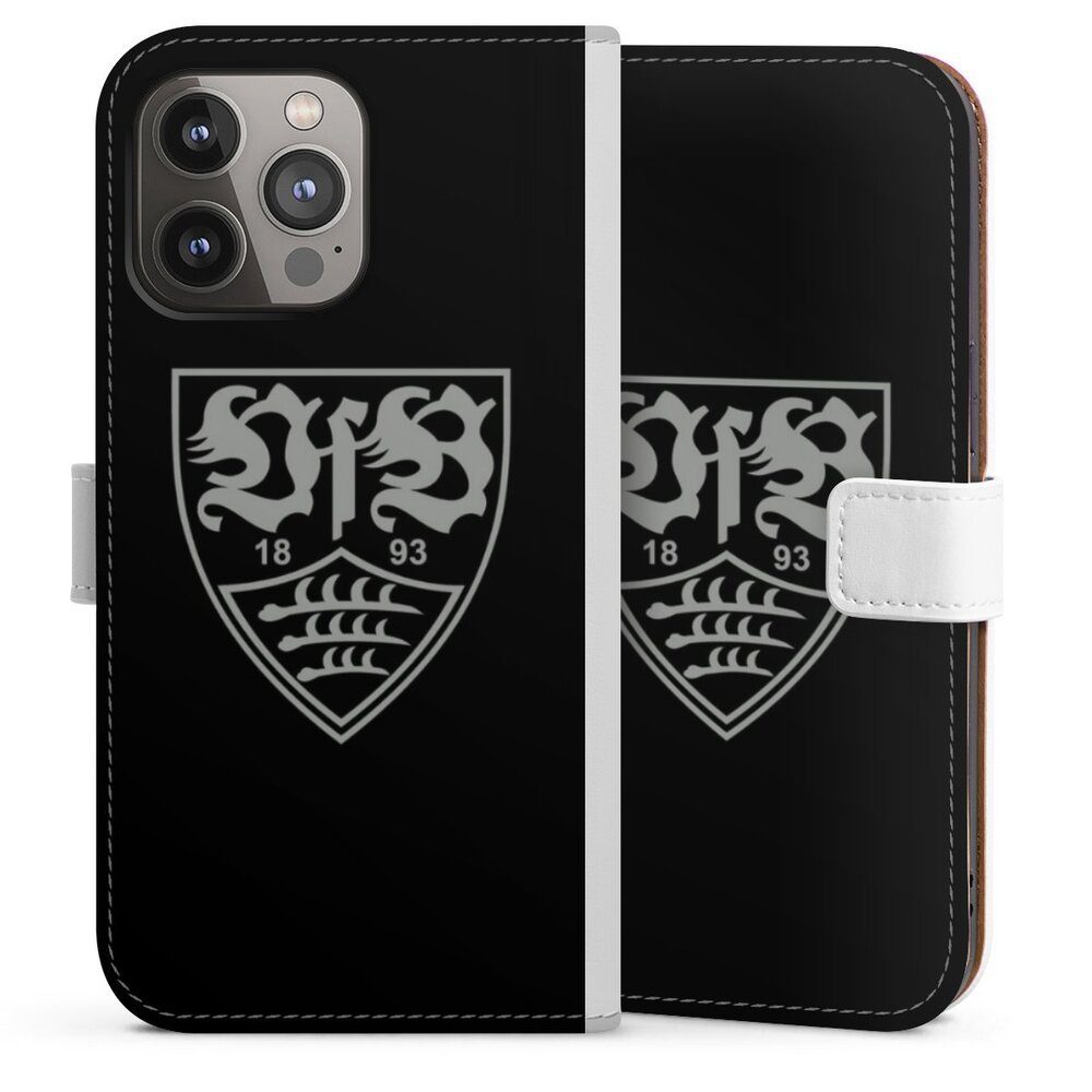 DeinDesign Handyhülle Offizielles Lizenzprodukt VfB Stuttgart Logo VfB Stuttgart schwarz, Apple iPhone 14 Pro Max Hülle Handy Flip Case Wallet Cover