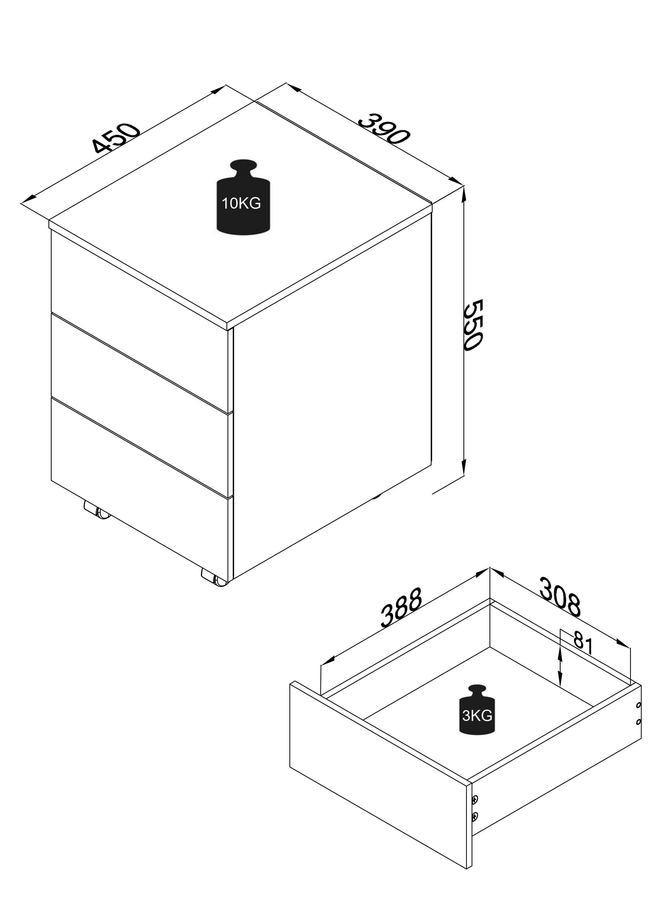 VCM Rollcontainer Dalosa B. 39 x T. 45 x H. 55 cm, Stauraum für Büromaterial, Arbeitszimmer, 3 Schubladen, Holzwerkstoff – Bild 5 von 5