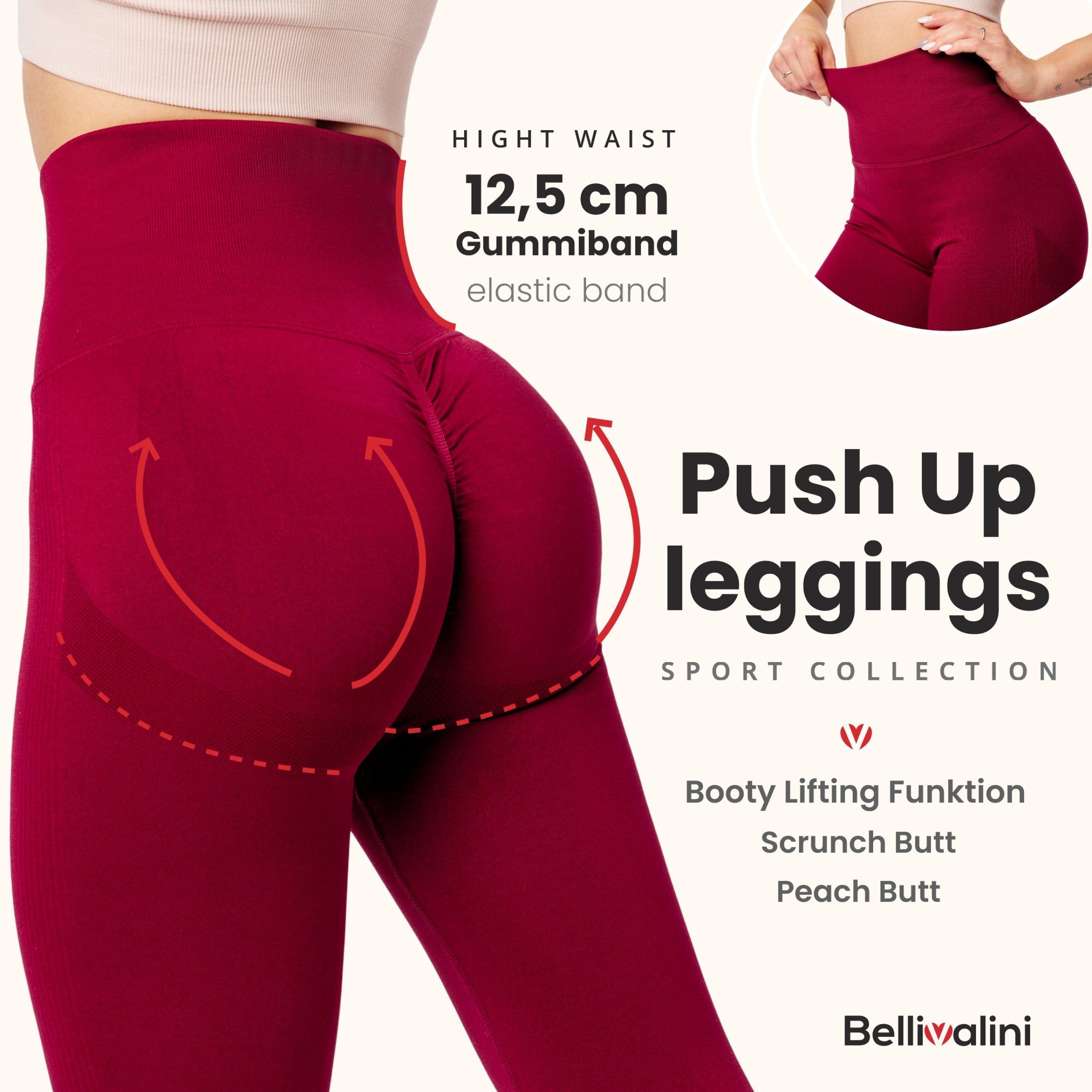 Bellivalini Leggings Damen High Waist Push Up Scrunch BLV50-255 (1-tlg) figurformend