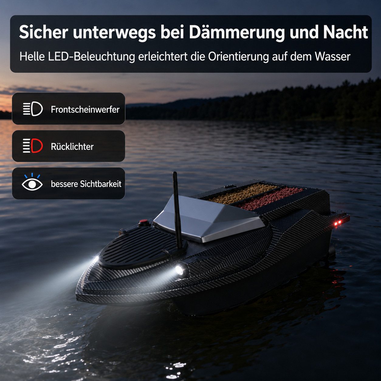 Tekoo RC-Boot GPS Futterboot Set inkl. Fishfinder, Autopilot, 3kg Zuladung (Set, Komplett-Set inklusive Fischfinder und Zubehör), 180 GPS-Zielpunkte, automatische Rückkehrfunktion, 800m Reichweite
