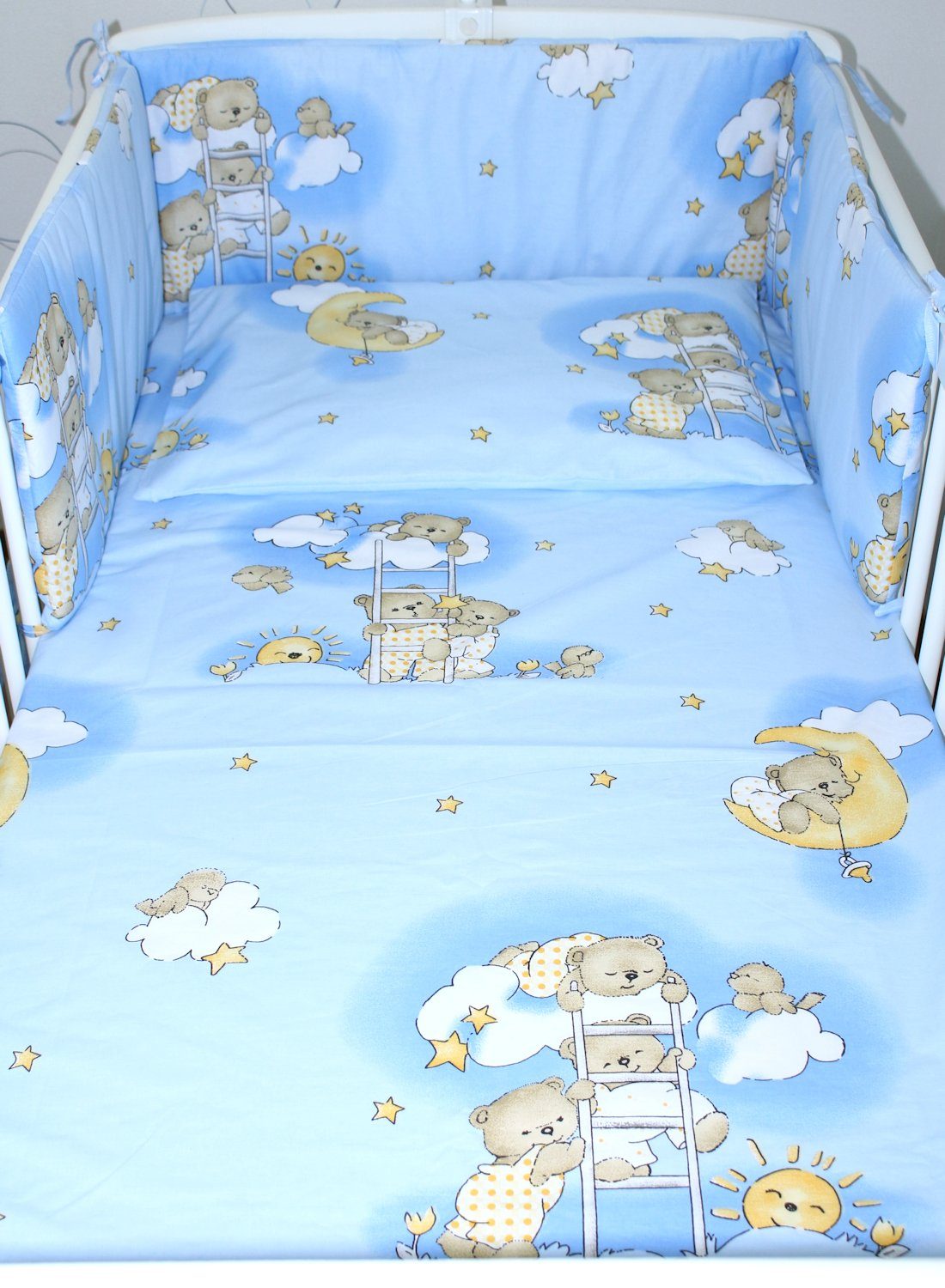 Primawela Babybettwäsche Baby Bettset - 6 teiliges Set mit Chiffon Himmel Bettwäsche Nestchen