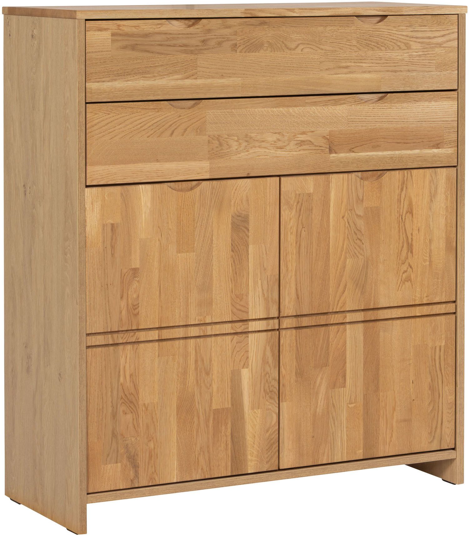 OTTO home Highboard Maximus: 3 geräumige Fächer, 2 Softclose Schubladen,Hochwertig,Zeitlos, B/T/H: 96/38/107cm, Massivzholz Fronten&Oberdeckel, Korpus aus Melamin