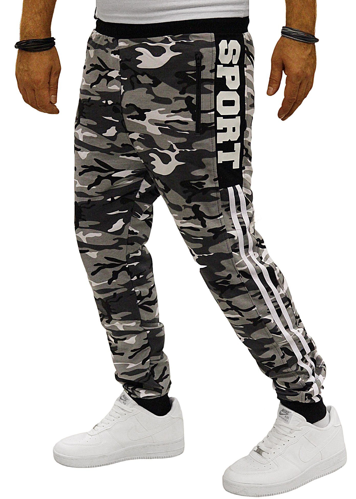 RMK Sporthose Herren Trainingshose Jogginghose Fitnesshose Camouflage Army Tarn Hose Camou-Hell (H.103)