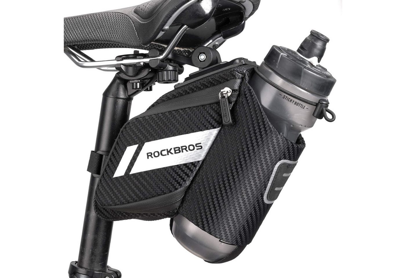 ROCKBROS Fahrradtasche Fahrradsatteltasche mit Flaschenhalter, ca. 1L, Reflektierend Fahrradsitz Tasche für MTB, Rennrad, Faltrad