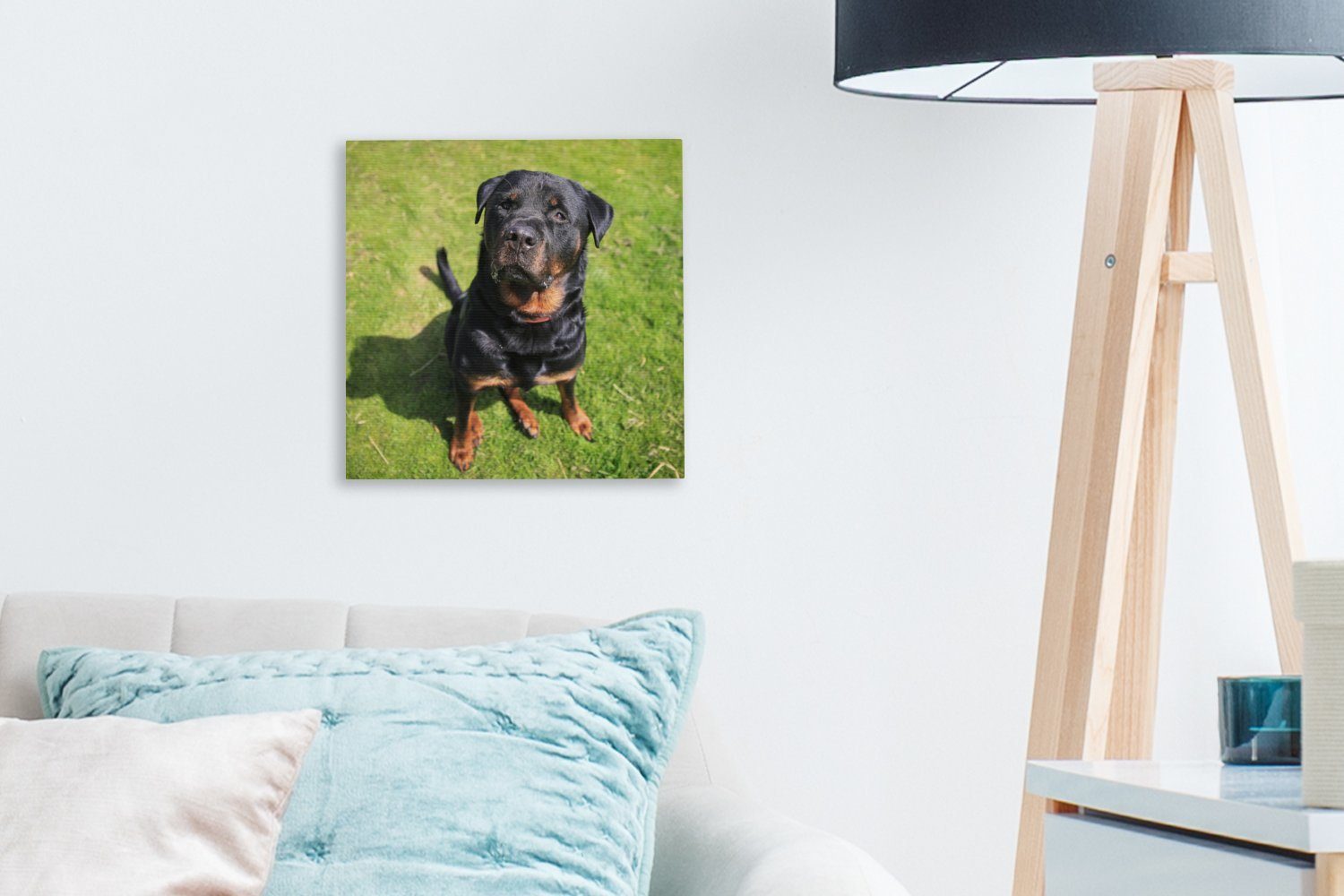 OneMillionCanvasses® Leinwandbild Rottweiler Wohnzimmer für (1 Bilder St), an, seinen Schlafzimmer Leinwand schaut Besitzer