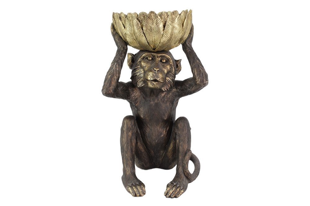 riess-ambiente Tierfigur MONKEY 50cm schwarz/gold - Affe mit Schale, exotisch, handgefertigt (Einzelartikel, 1 St), Moderne Skulptur - ideal als dekorativer Akzent auf Sideboard & Regal