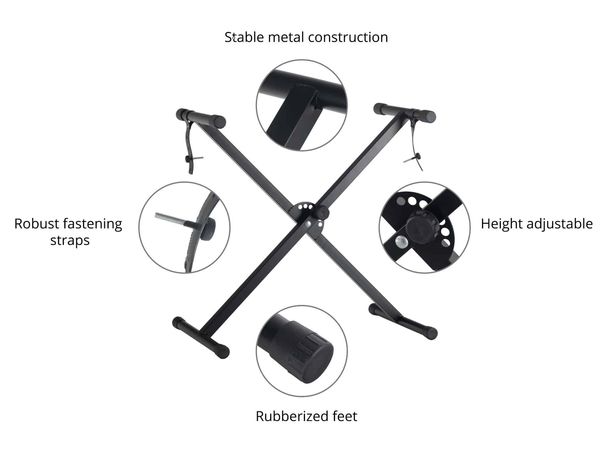 FunKey Keyboardständer Mini Kevboardstativ mit Halteband - Zusammenklappbar, 7-fach höhenverstellbar von 25 - 77 cm