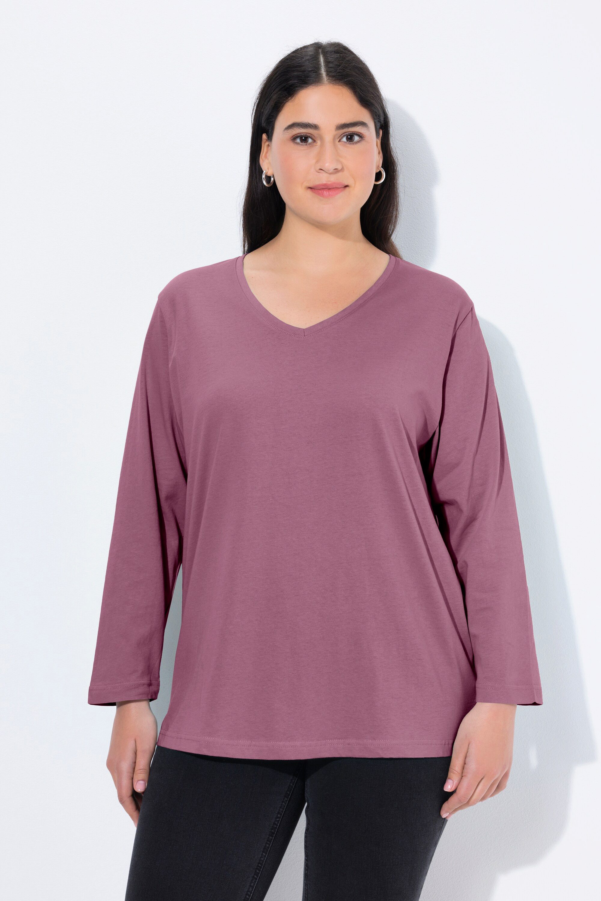 Ulla Popken T-Shirt Shirt V-Ausschnitt Relaxed Langarm