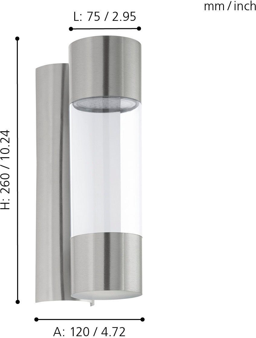 EGLO Wandleuchte ROBLEDO Wandlampe, Edelstahl und Kunststoff, IP44, Außenla günstig online kaufen