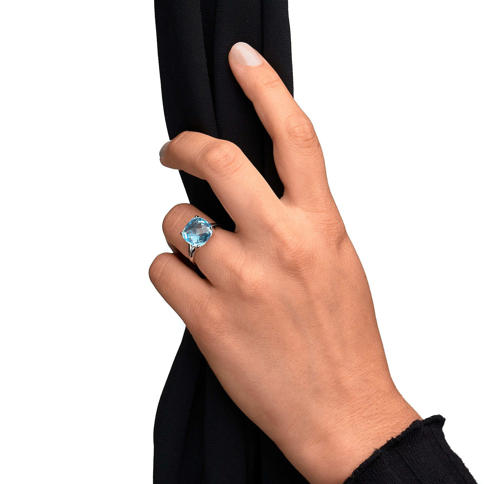 Zeeme Fingerring Silber 925 rhodiniert mit Blautopas (beh) 12mm – Bild 4 von 5