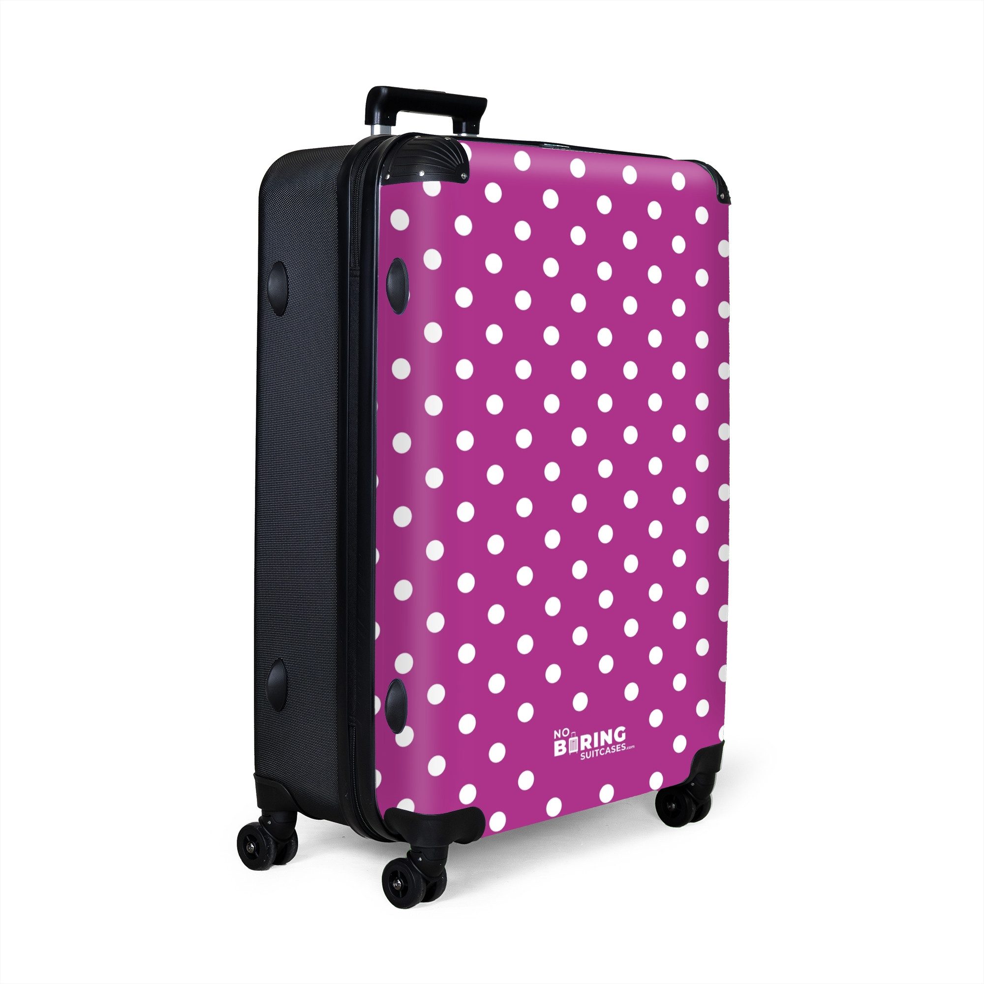 NoBoringSuitcases.com© Hartschalen-Trolley Weiße Punkte auf lila günstig online kaufen