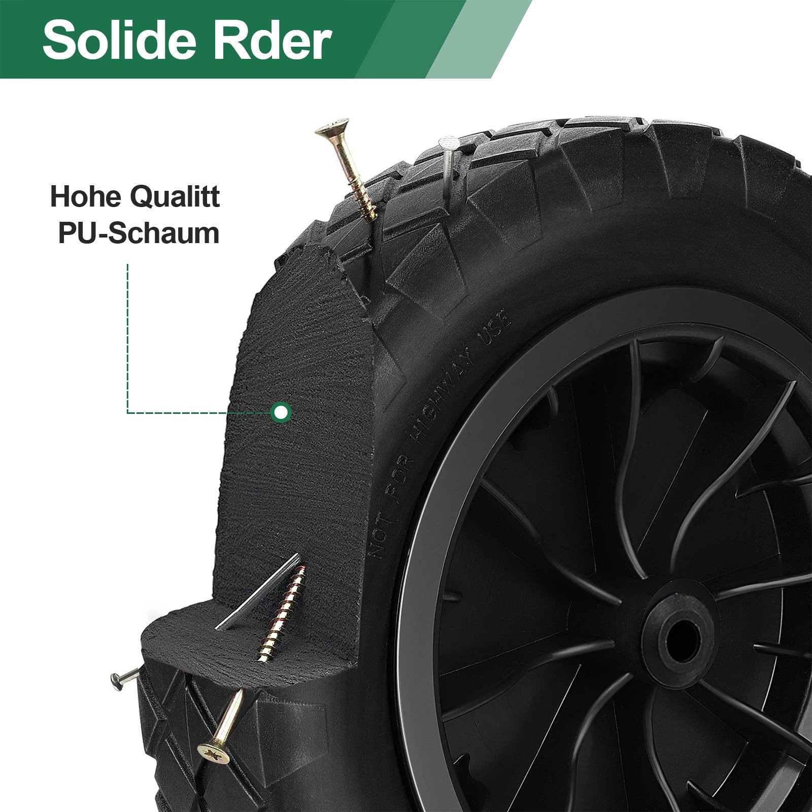 Youyijia Bollerwagen-Reifendecke 14 Zoll Schubkarrenrad 3.50-8 Tragfähigkeit 265 lb PU Pannensicheres