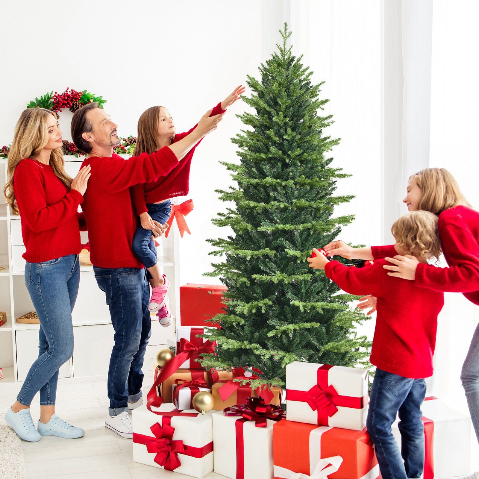 COSTWAY Künstlicher Weihnachtsbaum, 180cm, mit 1462 PE- & PVC-Zweigen