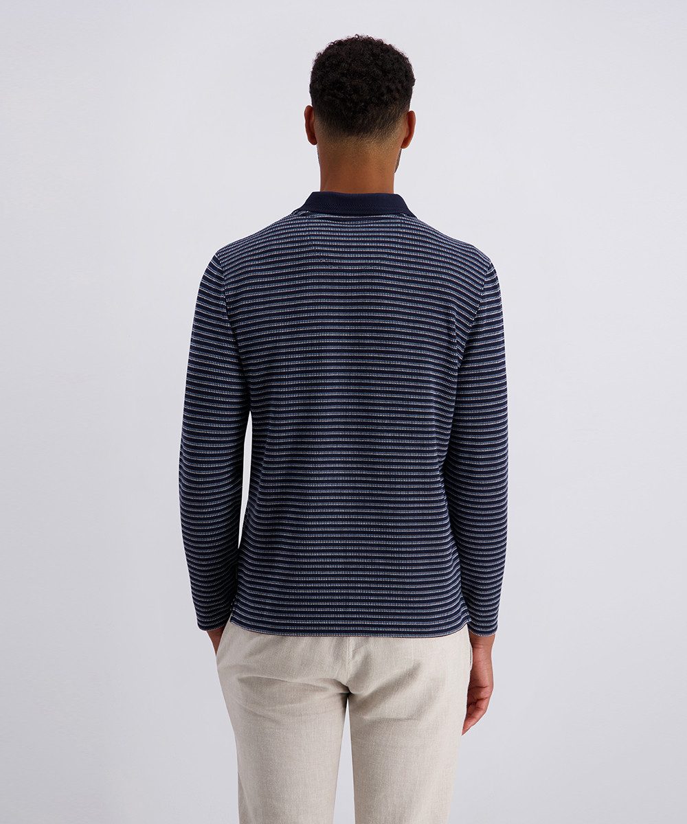 Pierre Cardin Langarm-Poloshirt Piqué Interlock im Streifendessin