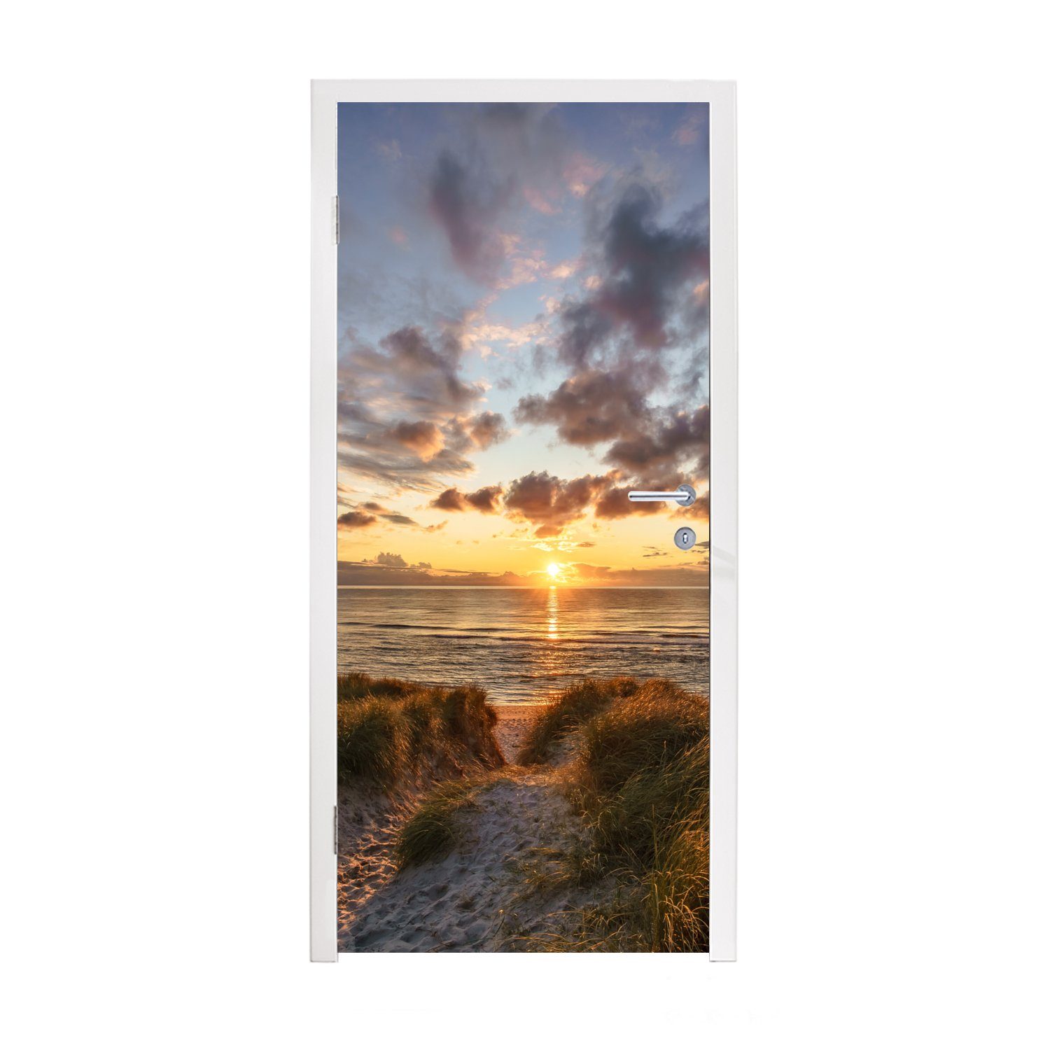 MuchoWow Türtapete Farbenfroher Sonnenuntergang über den ruhigen Dünen, Matt, bedruckt, (1 St), Fototapete für Tür, Türaufkleber, 75x205 cm