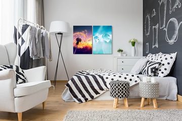 Sinus Art Leinwandbild 2 Bilder je 60x90cm Pusteblume Wasserperle Feder Leicht Sonnenuntergang Sommer Dekorativ