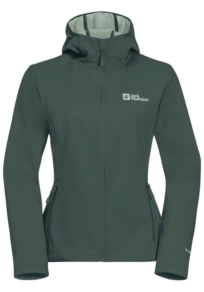 Jack Wolfskin Softshelljacke BORNBERG HOODY W mit fester Kapuze, atmungsaktives Softshell-Material