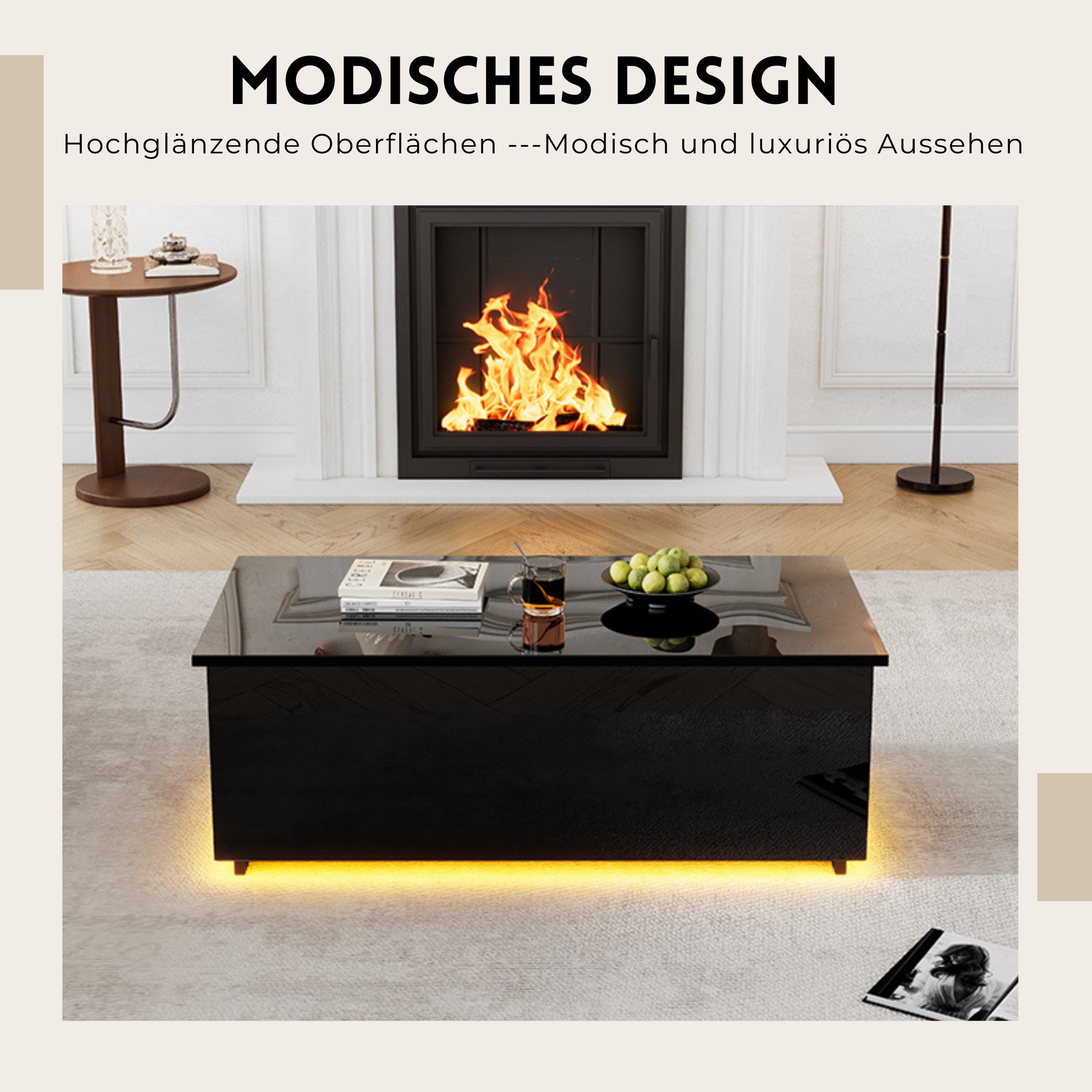 SeedWave Couchtisch Moderner Sofatisch LED Höhenverstellbarer Kaffeetisch m günstig online kaufen