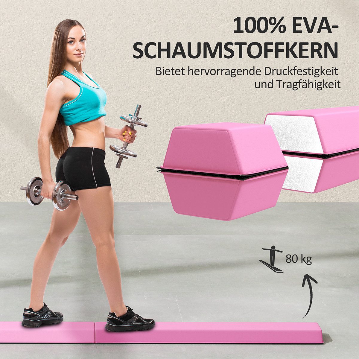 XDeer Balance Board Ständer Balancetrainer Faltbarer Schwebebalken Rutschfest Balance Beam, (Turnbalken bis 80 kg für Kinder ab 3 Jahre 236 cm Hellrot)