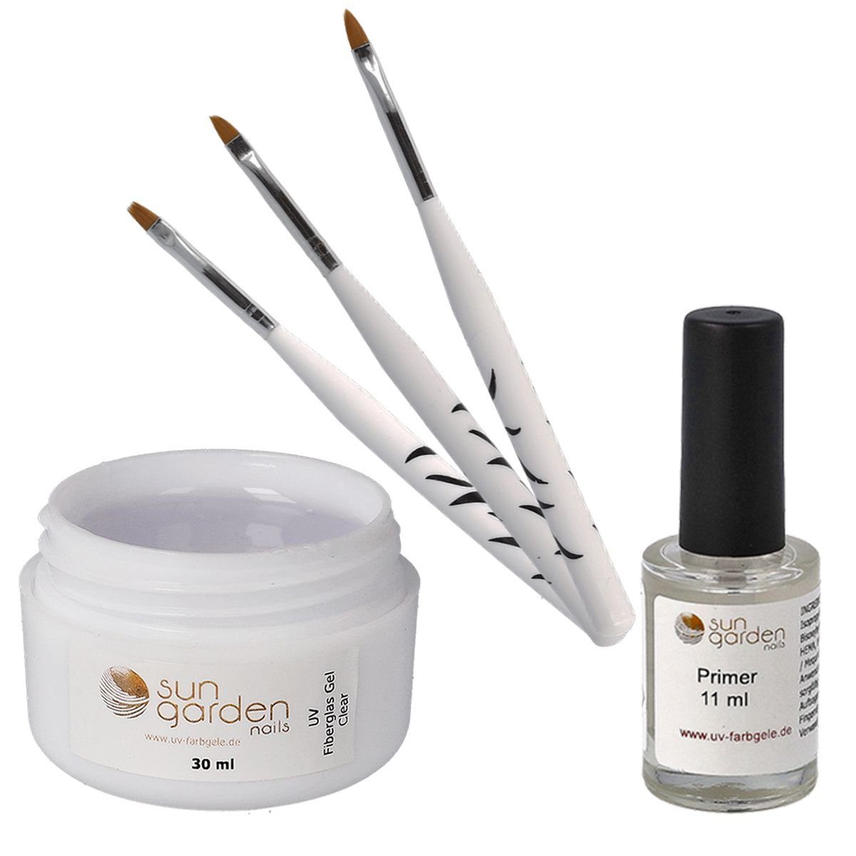 Sun Garden Nails Nagellack 30 ml UV Fiberglas Gel Klar + Pinselset + Primer