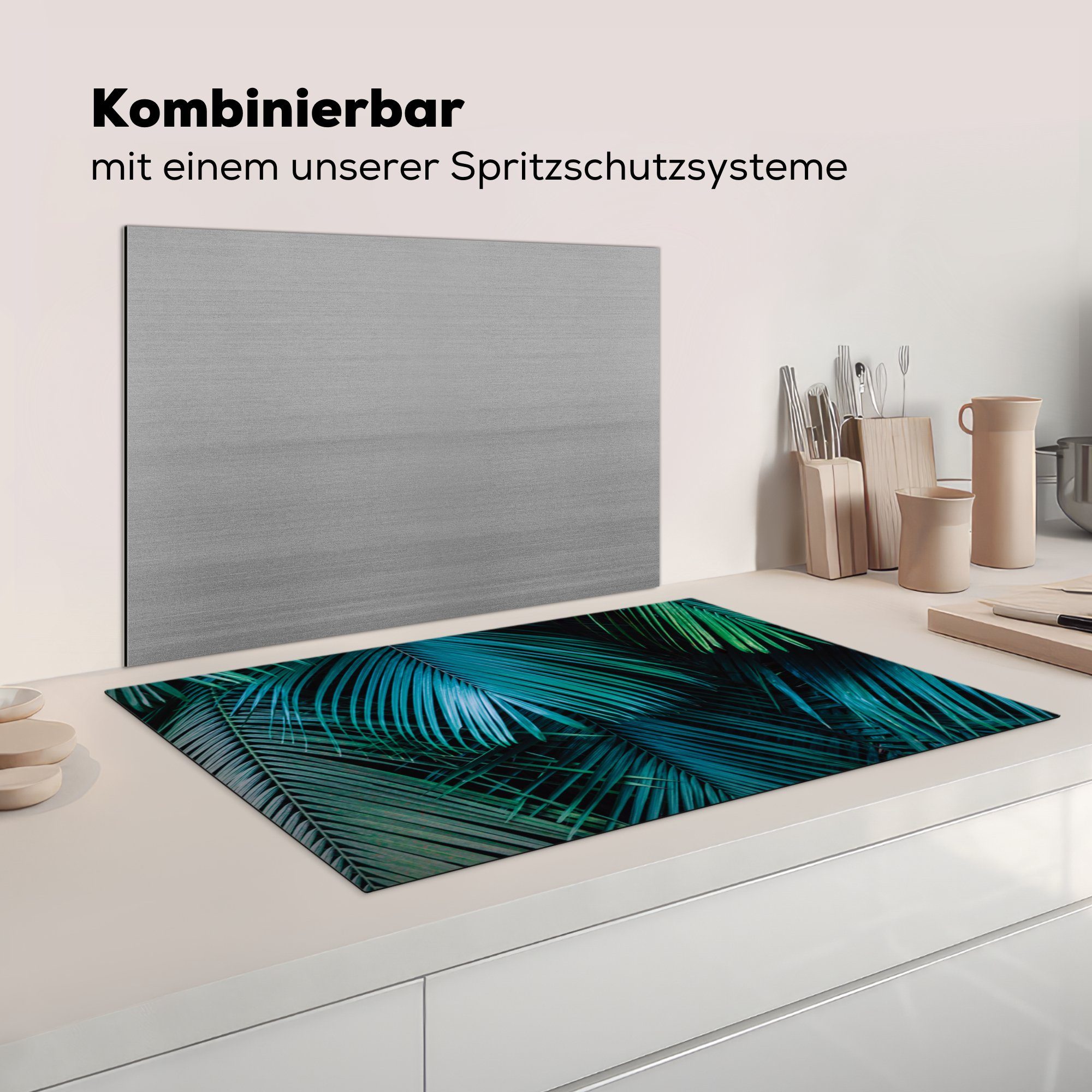 tlg), Tropisch Ceranfeldabdeckung, Blätter - cm, MuchoWow - für Vinyl, Dschungel Arbeitsplatte (1 83x51 küche Herdblende-/Abdeckplatte Natur, -