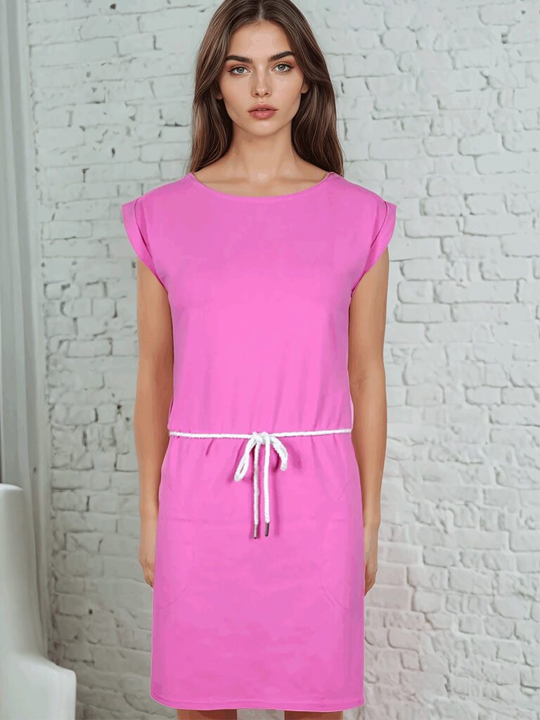 salzhaut Sommerkleid Damen Kleid Usselig Kurzarm mit Taillen-Kordelband und Taschen