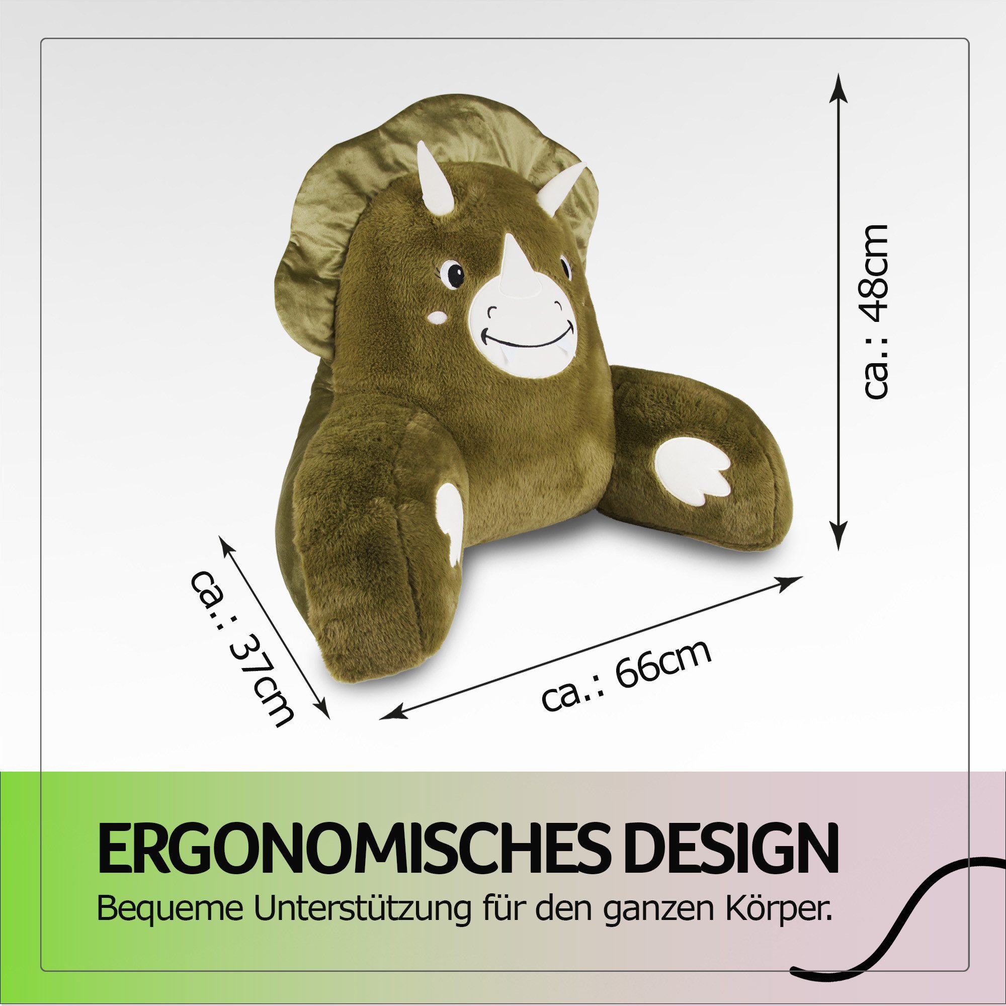 Bestlivings Sitzkissen für das Bett mit Armlehnen 66x37x48cm, Rückenstützfunktion, 100% Polyester, kuschelweich, formstabil