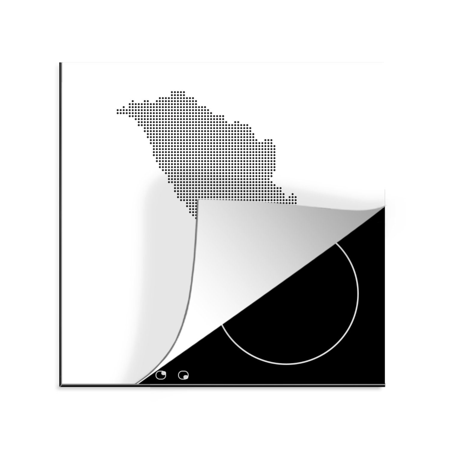 MuchoWow Herdblende-/Abdeckplatte Illustration der Republik Moldau in schwarz-weiß vor weißem, Vinyl, (1 tlg), 78x78 cm, Ceranfeldabdeckung, Arbeitsplatte für küche