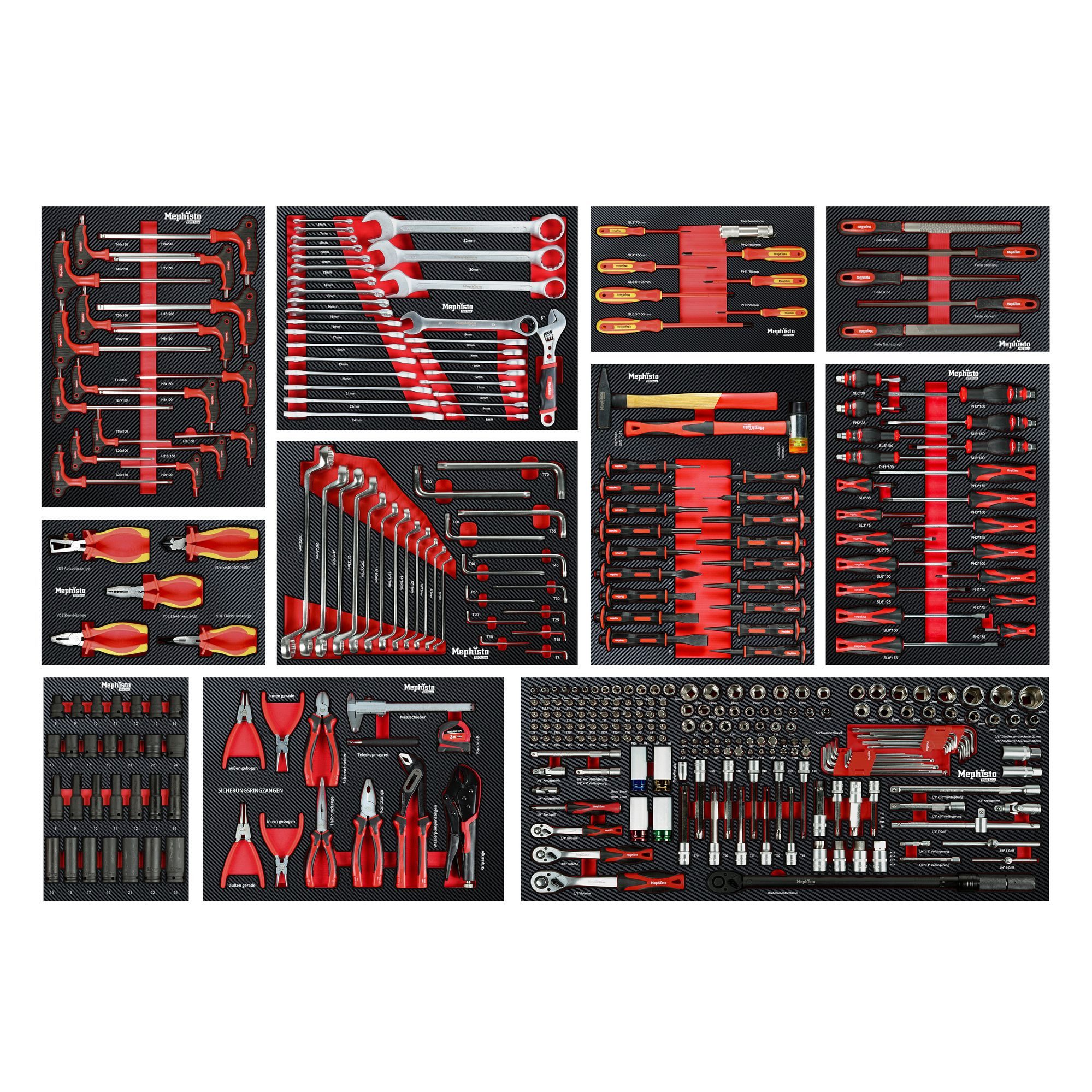 Mephisto-Tools Werkzeugset, (Set), metrisch, inkl. Soft Inlay in Carbon-Optik passend zu WZW 71014