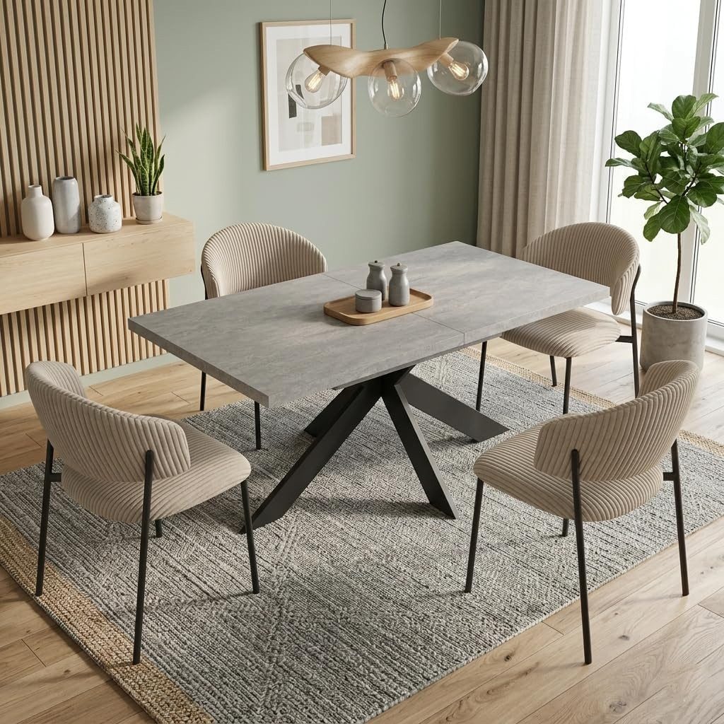Jiexi Essgruppe Tisch-und Stuhlset, Ausziehbarer Esstisch (130–170 cm) mit 4-6 Stühlen