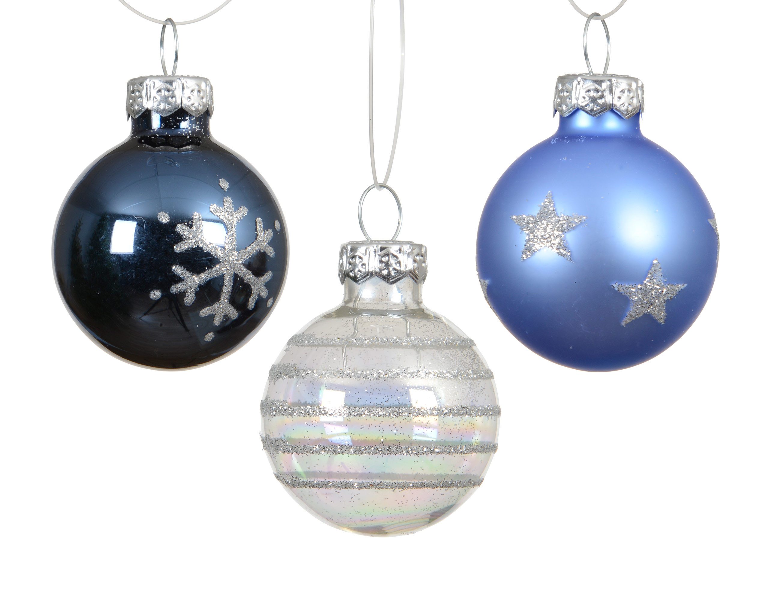 Kaemingk Weihnachtsbaumkugel, Weihnachtskugeln Glas mit Motiven 3cm 9er Set Blau / Weiß Mix