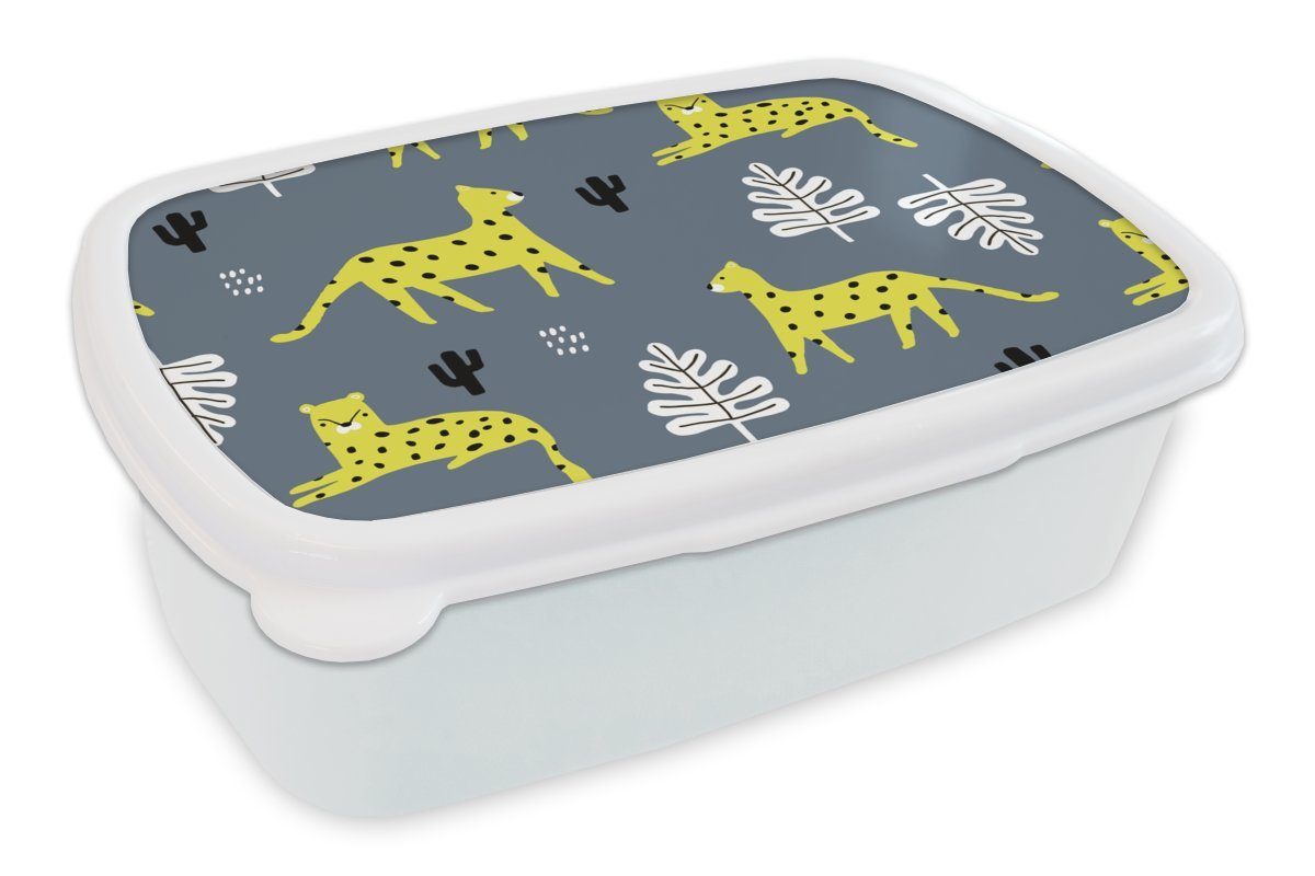 - Leopard - für Brotbox Jungs Kinder Kunststoff, Muster, und MuchoWow weiß Erwachsene, und (2-tlg), für Blatt Mädchen Lunchbox Brotdose,