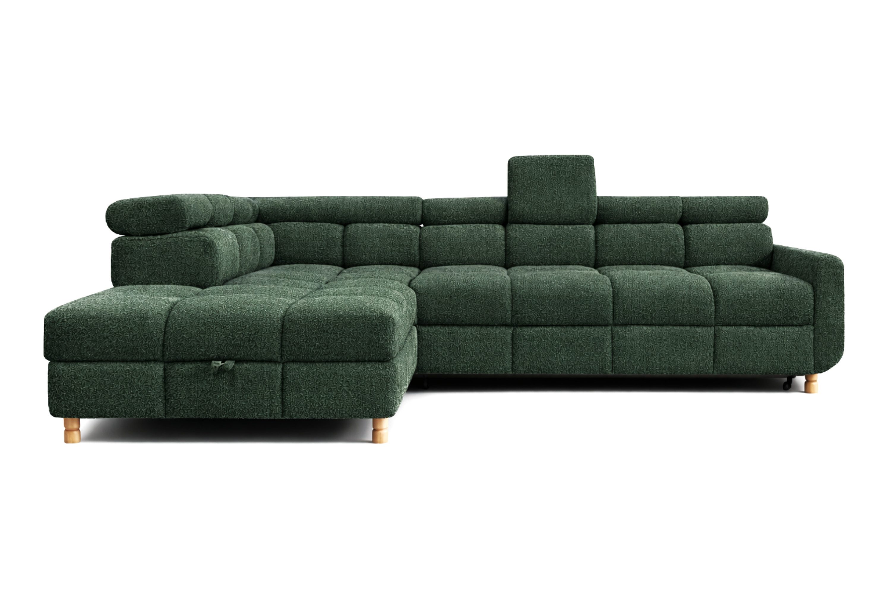 MOEBLO Ecksofa BUN aus Bouclé, mit Schlaffunktion, Bettkasten und verstellbaren Kopfstützen – modernes Polsterecksofa für Wohnzimmer, Eckcouch Wohnlandschaft Sofa mit Ottomane Eckgarnitur Polsterecke, (BxHxT): 276 x 78 x 209 cm