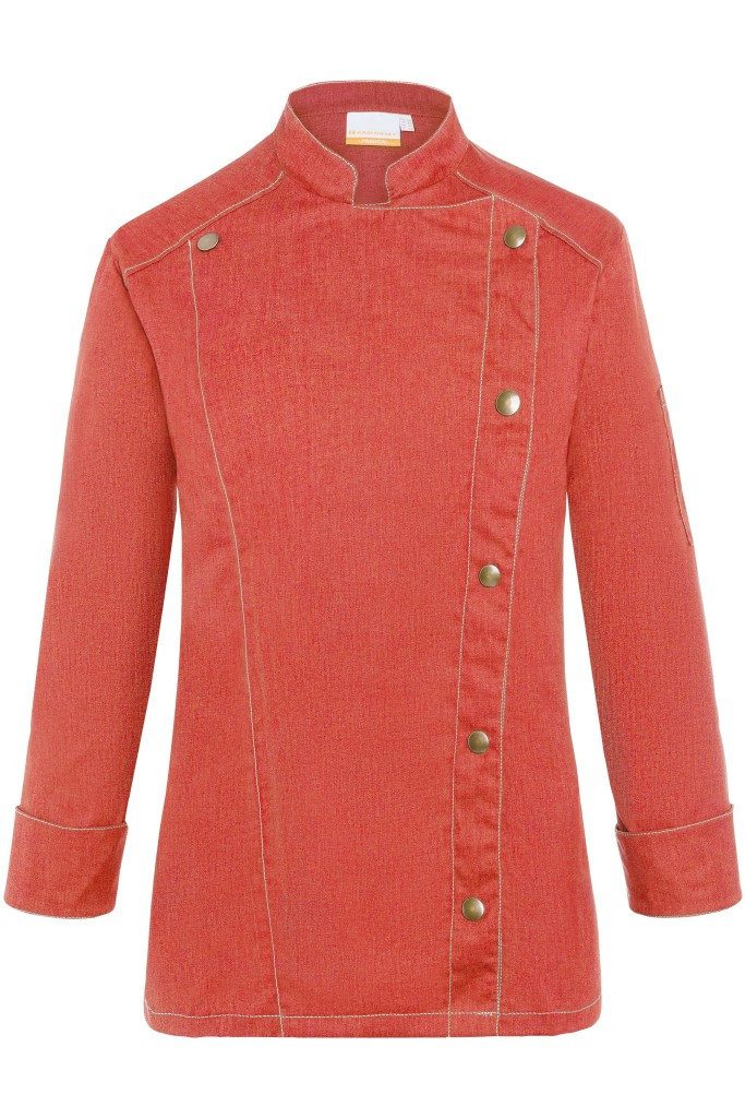 Kochjacke KARLOWSKY Damen Kochjacke JEANS-STYLE Druckknöpfe Modern-Fit Rot