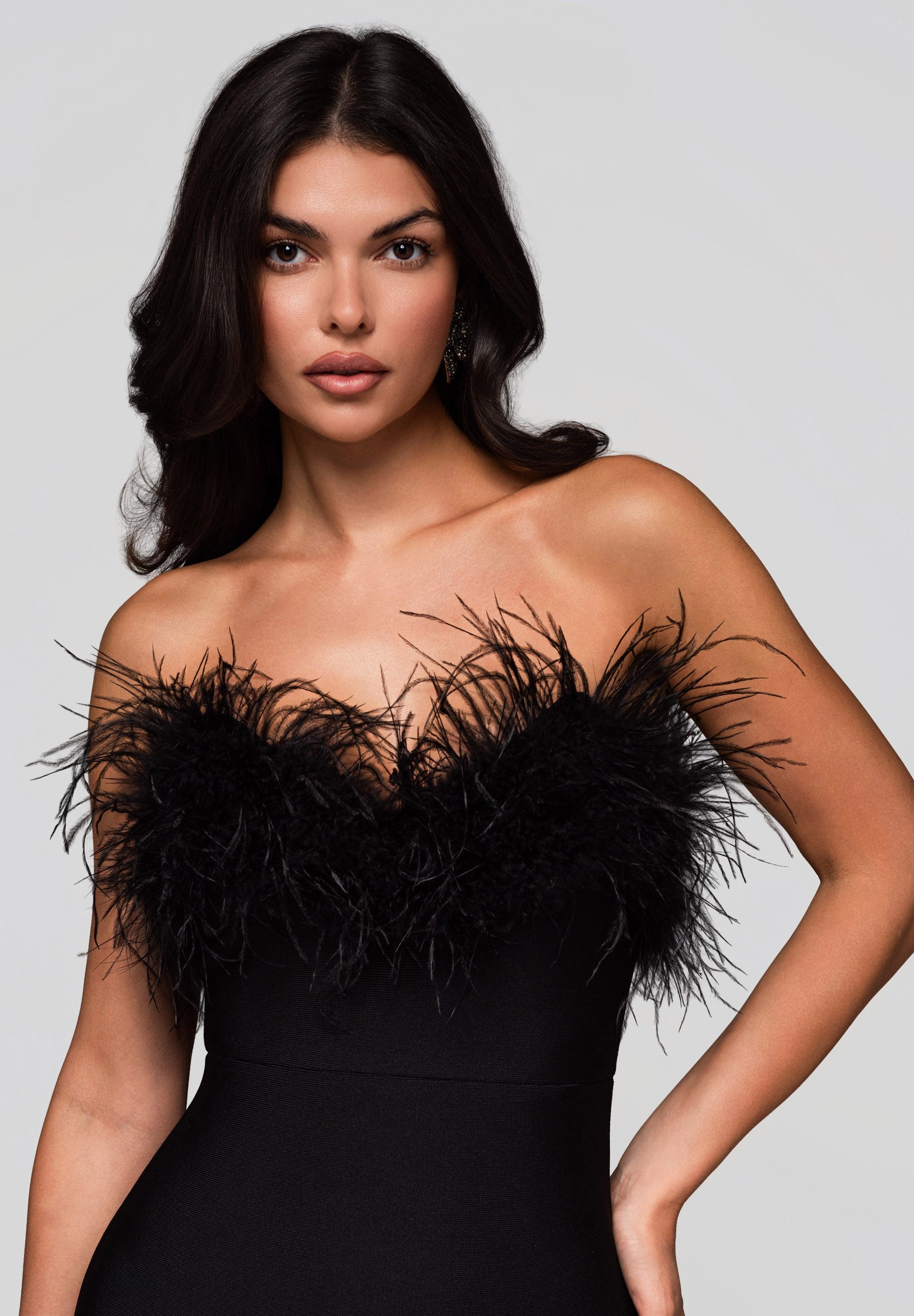 OMBRE Abendkleid Elegantes Abendkleid mit Federnbesatz
