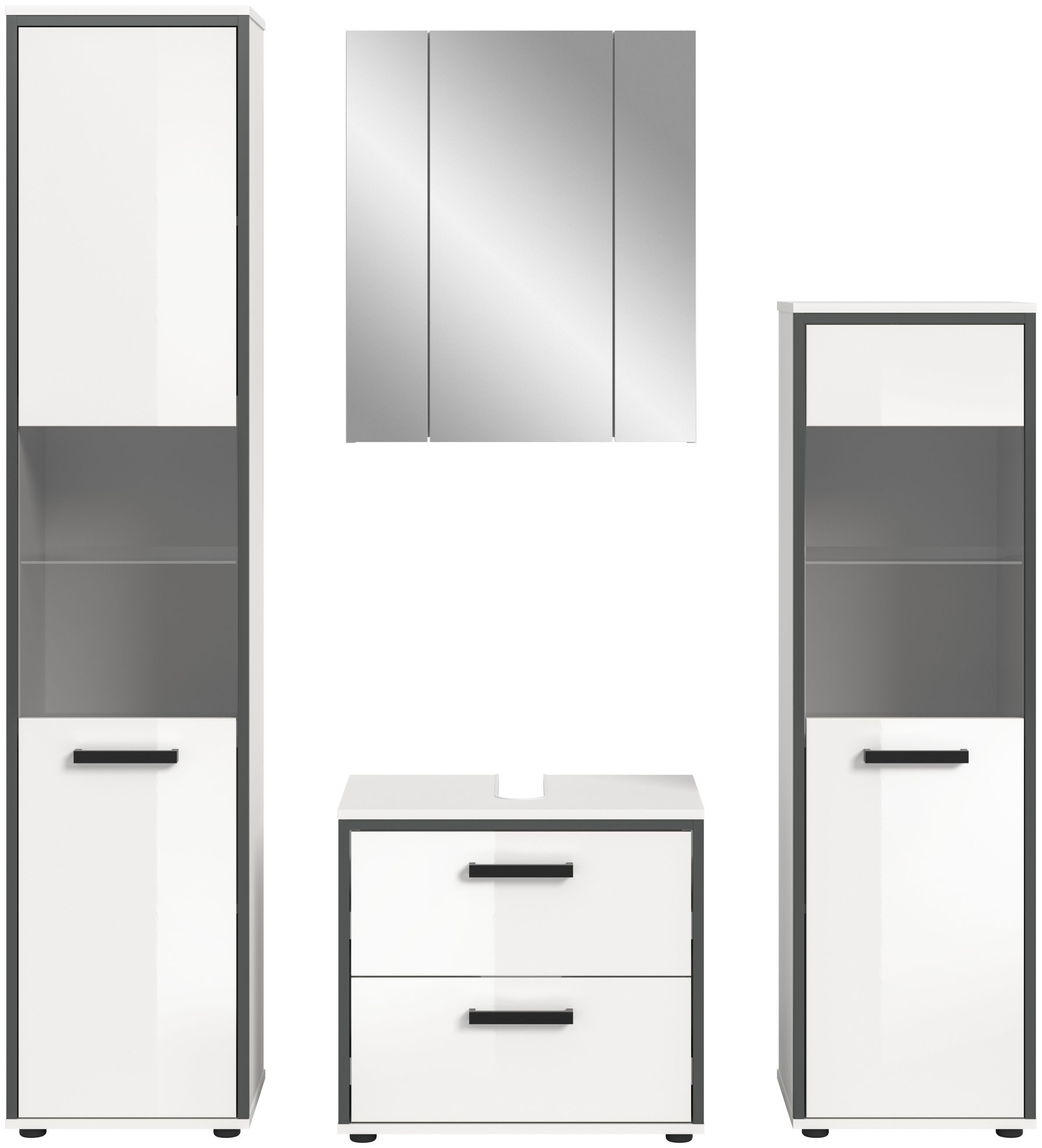 xonox.home Badmöbel-Set, (4-tlg), in weiß hochglanz Frontglas grau getönt B/H/T ca.: 171/188/37 cm