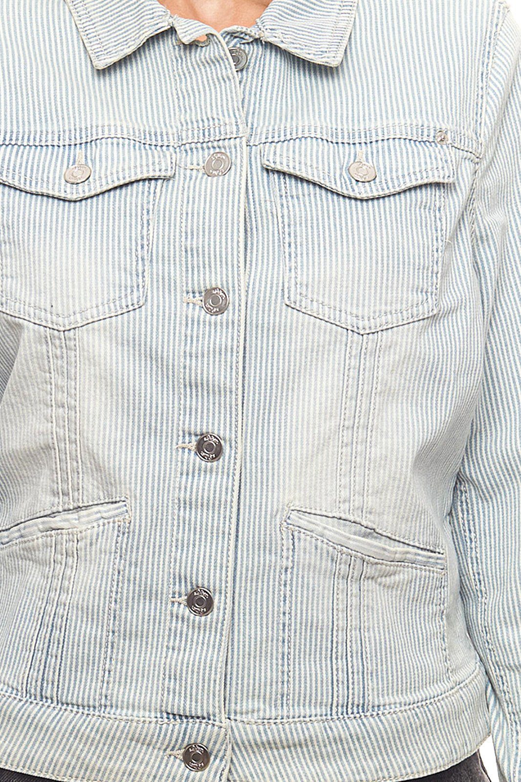 Streifenmuster Freizeit-Jacke Damen s.Oliver mit Jeans-Jacke Jeansjacke s.Oliver Frühlings-Jacke angesagte Blau/Weiß