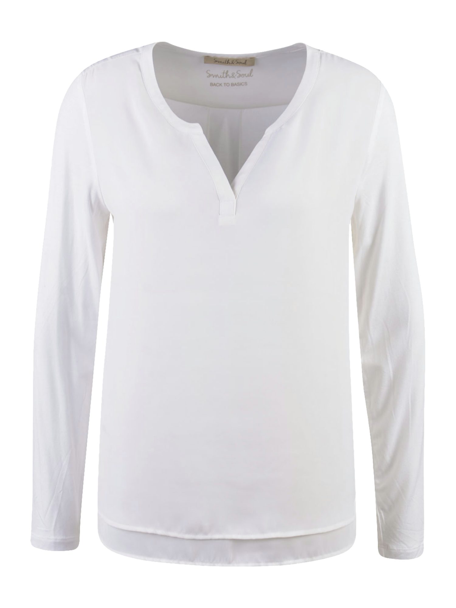 Smith & Soul Langarmbluse weiß,Basic,Polyester,Unifarben,V-Ausschnitt,Lang,Regular Fit