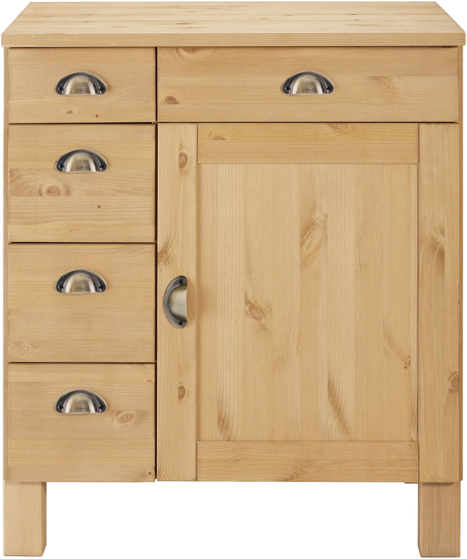 Home affaire Unterschrank Oslo 75 cm breit, 1 Tür, 5 Schubladen, aus Kiefer, Metallgriffe – Bild 3 von 5