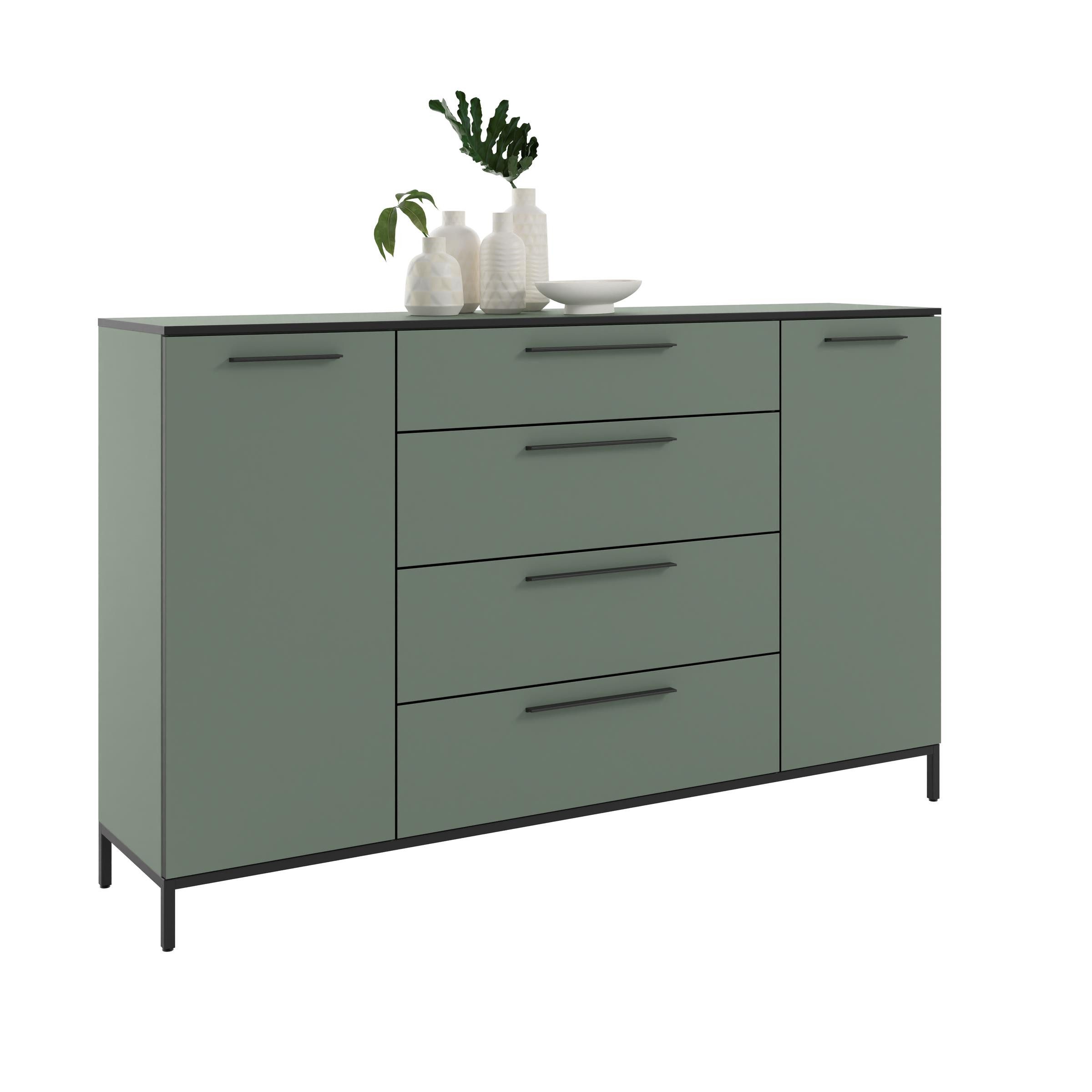 freiraum Sideboard soul, in Schilfgrün - Metall schwarz matt - 180x110,6x40cm (BxHxT)