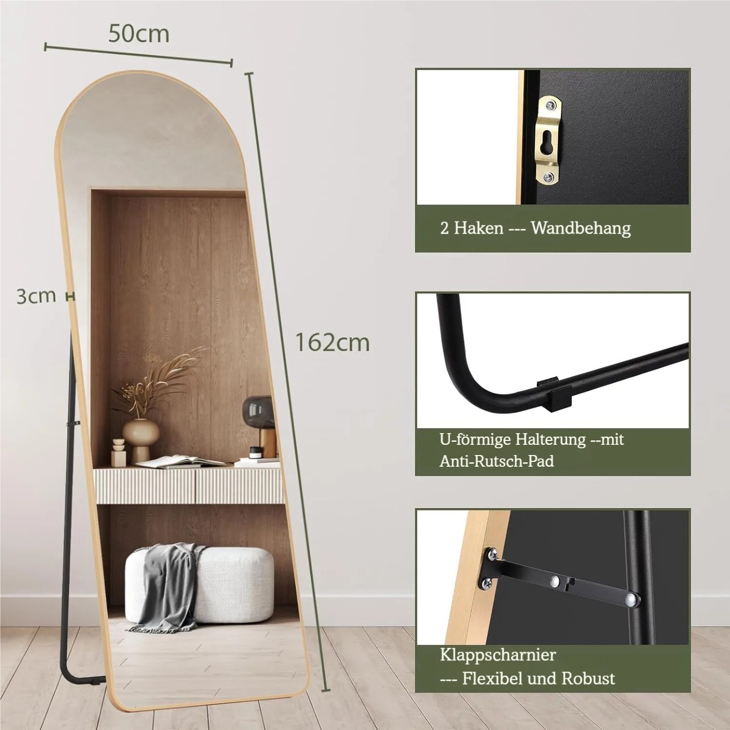 TLGREEN Ganzkörperspiegel 53/50x163cm Standspiegel mit Metallrahmen, (50x16 günstig online kaufen