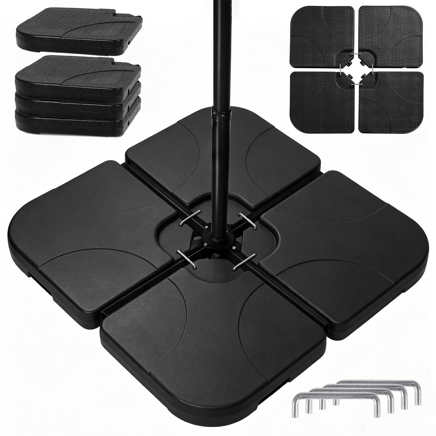 OSTWOLKE Kunststoffschirmständer Schirmständer Sonnenschirmständer 4-teilig Schirmgewicht 60L / 80kg