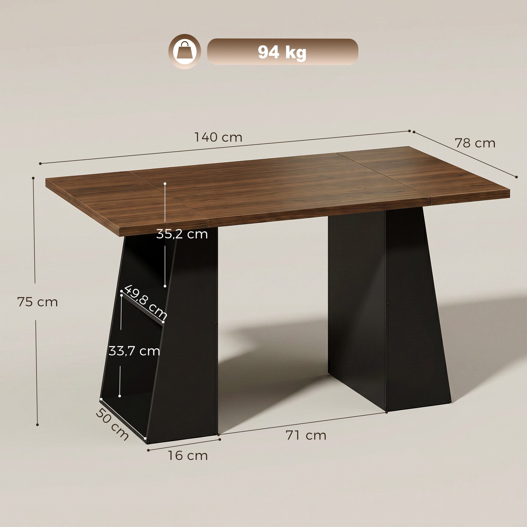 HOMCOM Schreibtisch Computertisch mit Ablagen (nicht anwendbar, 1-St., 1 Tisch), für Home Office und Arbeitszimmer, Braun, Schwarz