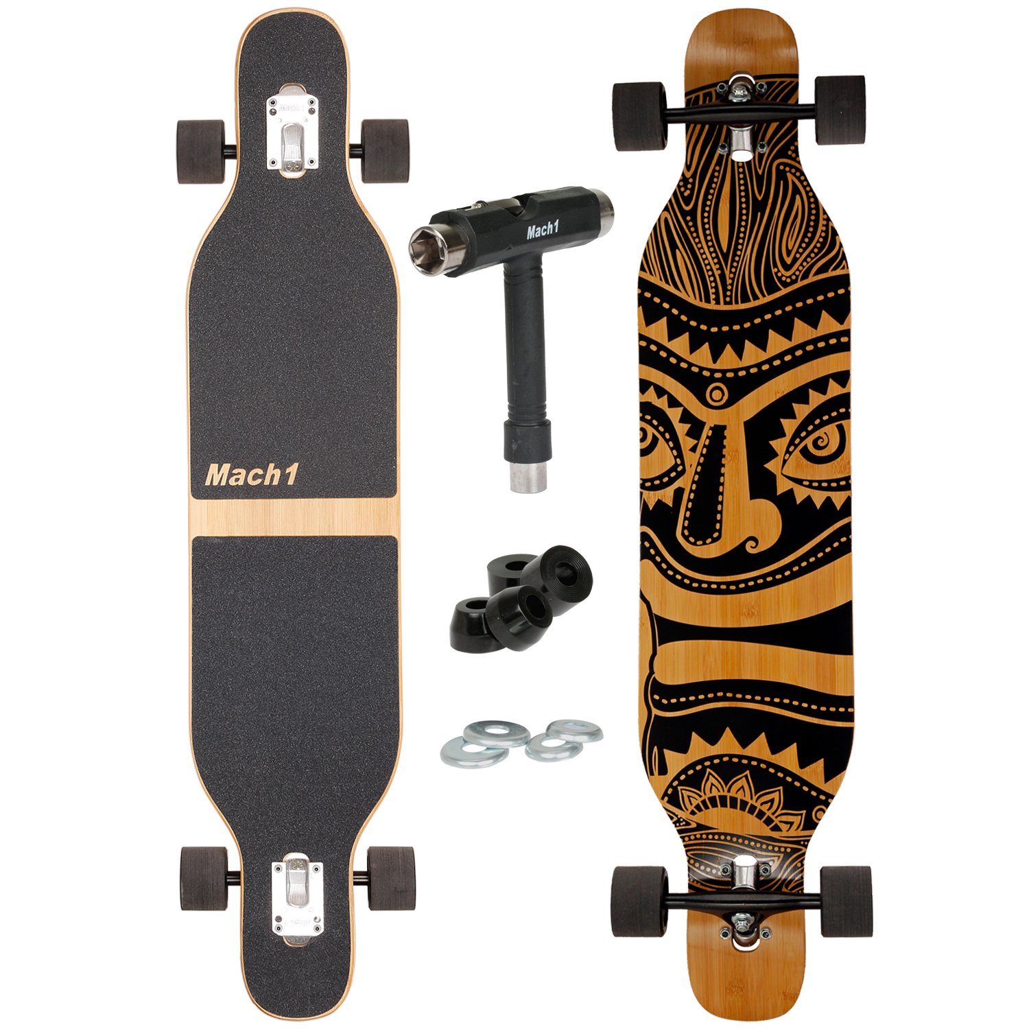 Longboard aus Bambus mit Keramik Kugellager - Camber Drop Through Cruiser Board