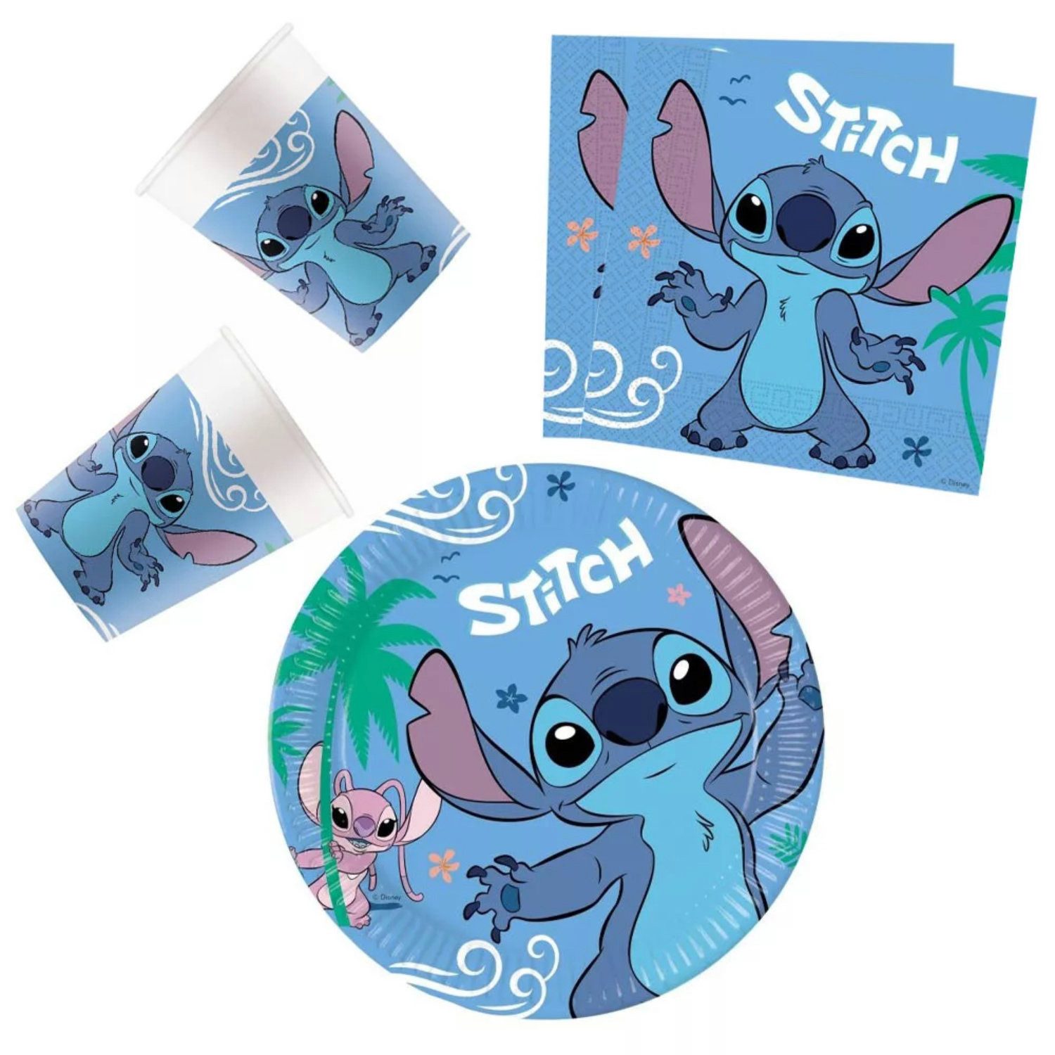 Disney Einweggeschirr-Set Disney Stitch Kinder Geburtstag Deko Set 36tlg.Geschirr Partyset (36-tlg), 8 Personen, Pappe